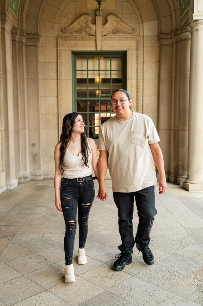 Autumn and Michael laughing on the steps of the Wisconsin State Capitol