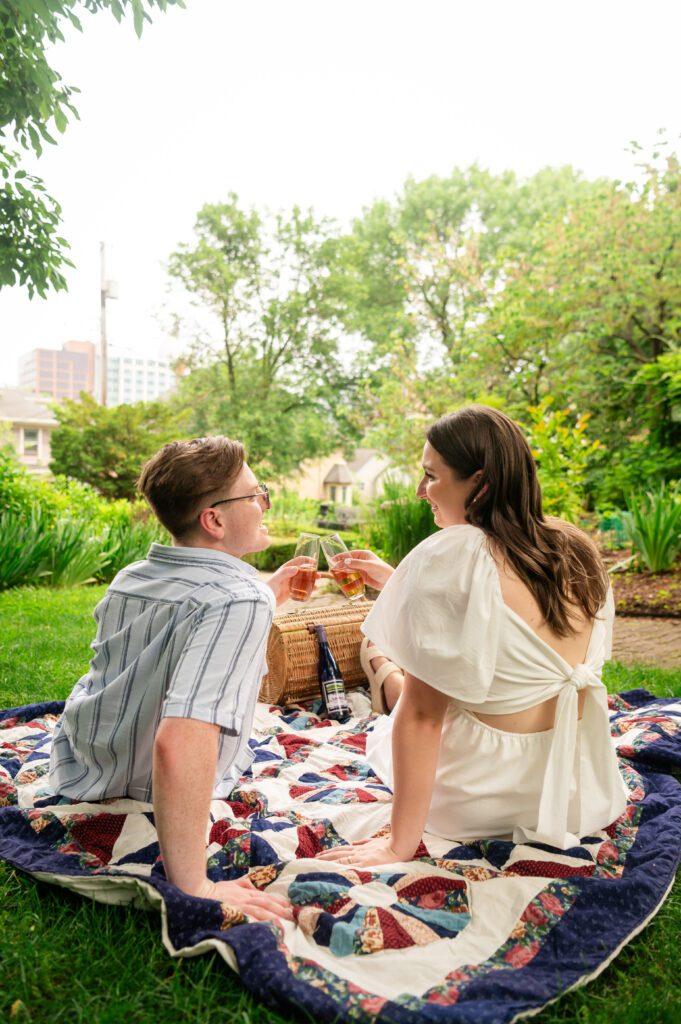 Romantic picnic engagement photos in Madison Wisconsin