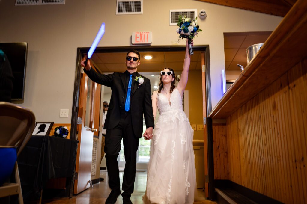 Star Wars themed wedding reception with colorful decor