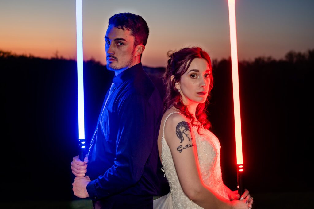 Epic light painting with lightsabers at Madison WI wedding