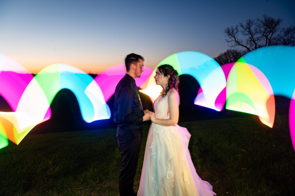 Epic light painting with lightsabers at Madison WI wedding