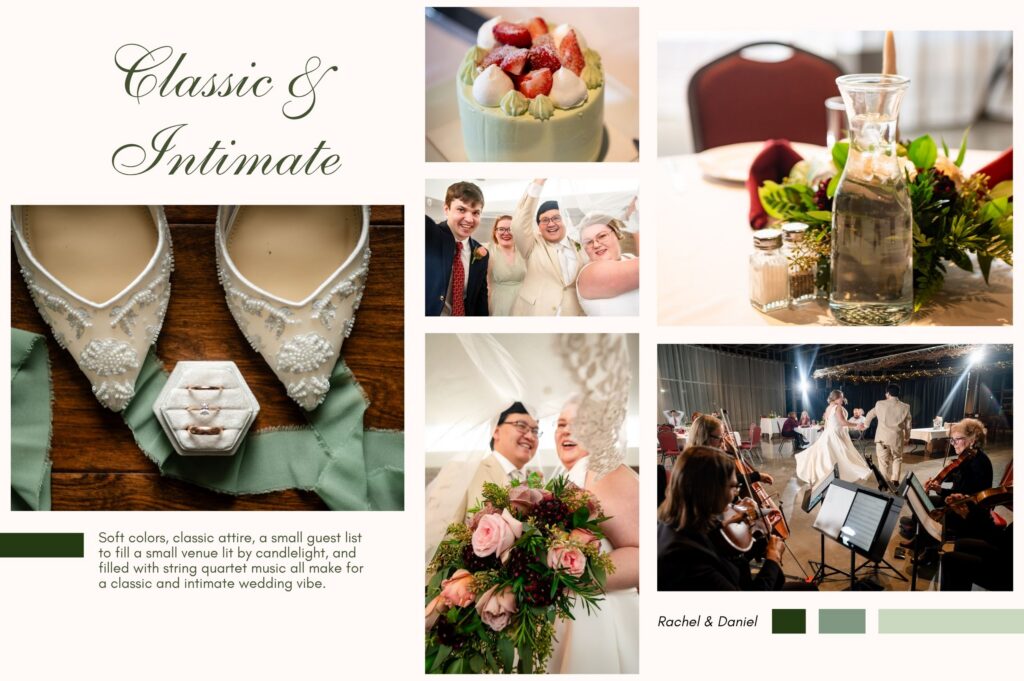 A classic wedding theme with an intimate wedding vibe.