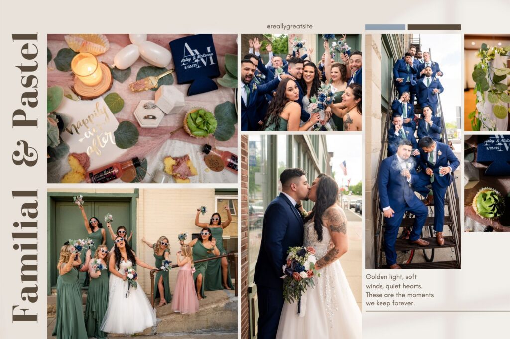 A familial wedding vibe with a pastel color theme.
