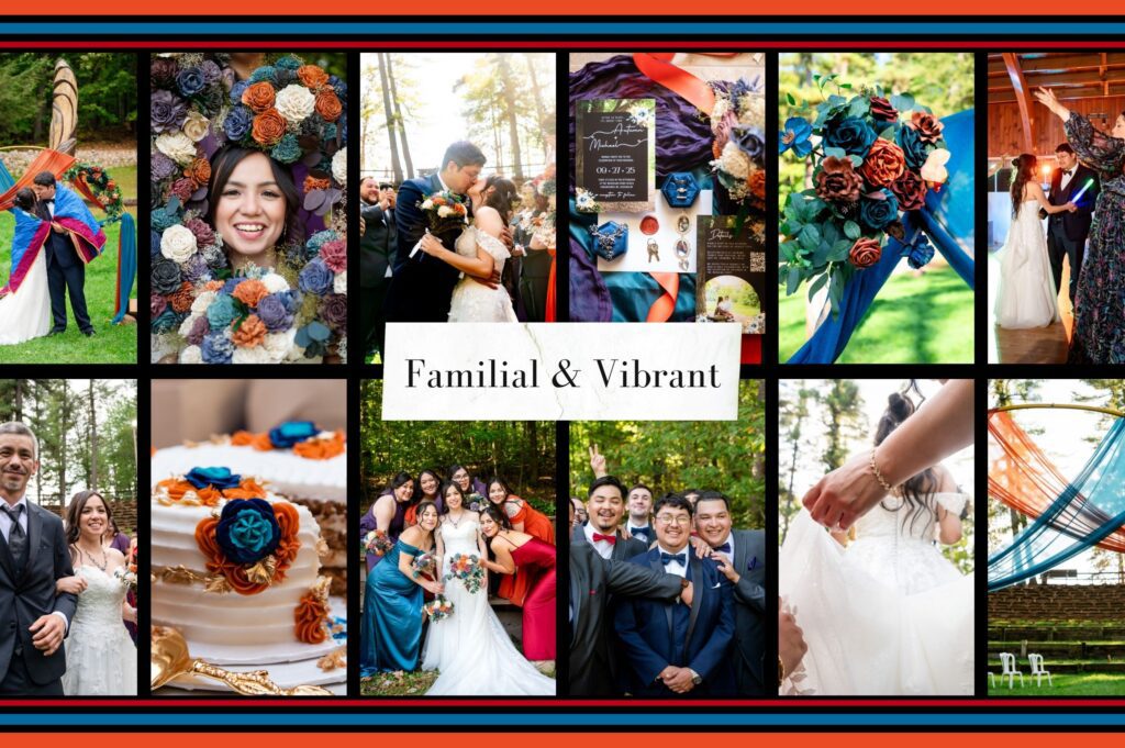 A familial wedding vibe with a vibrant color theme.